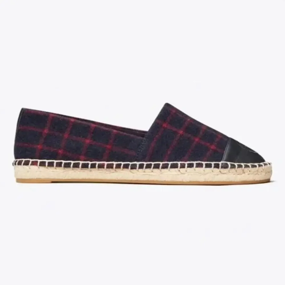 Tory Burch Color Block Espadrille - Flats - Plaid - Wool - Navy Red - Size 9